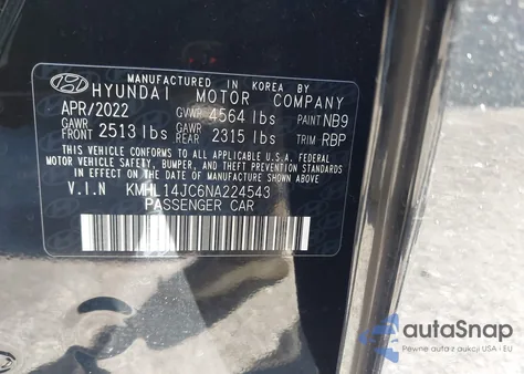 2022 Hyundai Sonata N Line из США, поврежденный, VIN KMHL14JC6NA224543